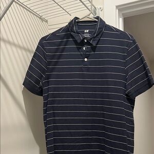 H&M Dark Blue Striped Polo Shirt